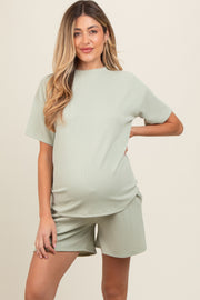 Sage Ribbed Short Sleeve Maternity Pajama Set