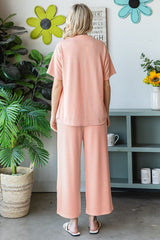 Peach Ribbed Short Sleeve Top Pajama Set