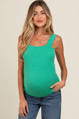 Green Ribbed Square Neck Maternity Tank Top