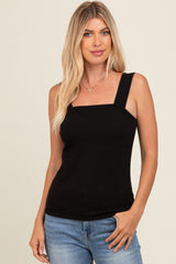 Black Ribbed Square Neck Tank Top