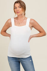 Ivory Ribbed Square Neck Maternity Tank Top