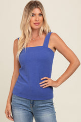 Royal Blue Ribbed Square Neck Maternity Tank Top