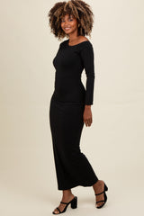 Black One Shoulder Long Sleeve Midi Dress