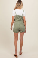 Light Olive Front Pocket Maternity Overall Shorts