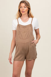 Mocha Front Pocket Maternity Overall Shorts