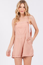 Light Pink Front Pocket Overall Shorts