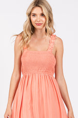 Coral Smocked Bodice Maxi Dress