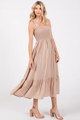 Taupe Smocked Bodice Maternity Maxi Dress