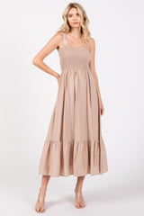 Taupe Smocked Bodice Maxi Dress