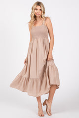 Taupe Smocked Bodice Maxi Dress