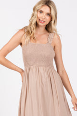 Taupe Smocked Bodice Maxi Dress