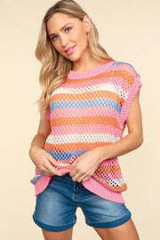 Multi Color Stripe Dolman Crochet Sweater Top