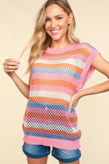 Multi Color Stripe Dolman Crochet Sweater Top