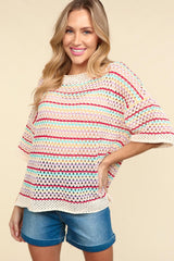 Multi Color Stripe Crochet Sweater Knit Maternity Top