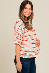 Multi Color Stripe Crochet Sweater Knit Maternity Top