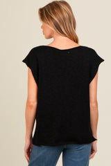 Black Two Tone Split V-Neck Dolman Short Sleeve Maternity Top