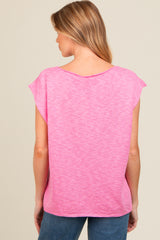 Pink Two Tone Split V-Neck Dolman Short Sleeve Maternity Top