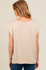 Beige Two Tone Split V-Neck Dolman Short Sleeve Maternity Top