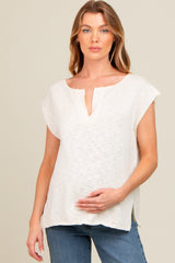 Ivory Two Tone Split V-Neck Dolman Short Sleeve Maternity Top