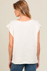 Ivory Two Tone Split V-Neck Dolman Short Sleeve Maternity Top