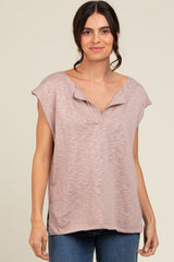 Mauve Two Tone Split V-Neck Dolman Short Sleeve Maternity Top