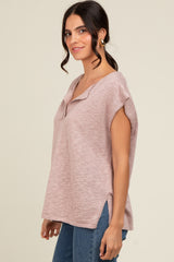 Mauve Two Tone Split V-Neck Dolman Short Sleeve Top