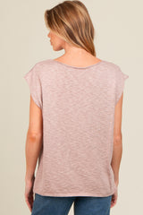 Mauve Two Tone Split V-Neck Dolman Short Sleeve Maternity Top