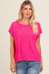 Fuchsia Knit Short Sleeve Sweater Top