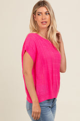 Fuchsia Knit Short Sleeve Sweater Top