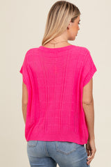 Fuchsia Knit Short Sleeve Sweater Top