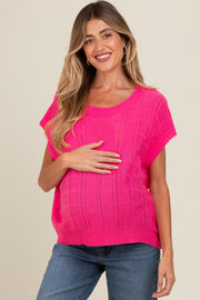 Fuchsia Knit Short Sleeve Sweater Maternity Top