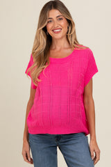 Fuchsia Knit Short Sleeve Sweater Maternity Top