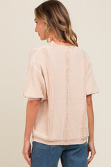 Beige Textured V-Neck Short Sleeve Cardigan