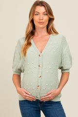 Light Olive Textured V-Neck Short Sleeve Maternity Cardigan