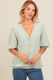 Light Olive Textured V-Neck Short Sleeve Cardigan