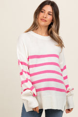 Pink Striped Oversized Side Slit Maternity Sweater