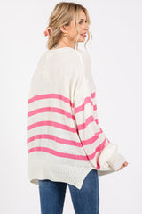 Pink Striped Oversized Side Slit Sweater