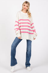 Pink Striped Oversized Side Slit Sweater