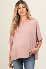 Mauve Waffle Knit Dolman Maternity Top