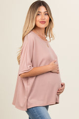 Mauve Waffle Knit Dolman Maternity Top