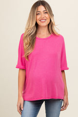 Pink Waffle Knit Dolman Maternity Top