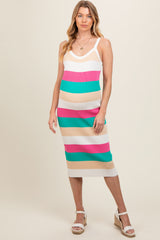 Pink Wide Stripe Knit Maternity Midi Dress