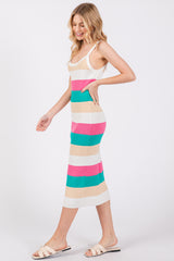 Pink Wide Stripe Knit Midi Dress