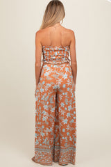 Camel Floral Tube Top Wide Leg Pant Maternity Set