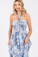 Blue Sweetheart Neck Halter Cut Out Back Maxi Dress