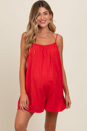 Red Adjustable Tie Back Maternity Romper