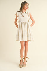 Beige Button Front Flutter Sleeve Maternity Mini Dress