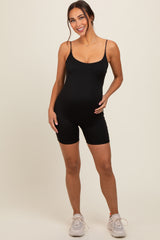 Black Sleeveless Bodycon Biker Short Maternity Romper