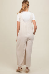 Beige V-Neck Wide Leg Maternity Jumpsuit