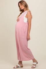 Pink V-Neck Wide Leg Maternity Jumpsuit